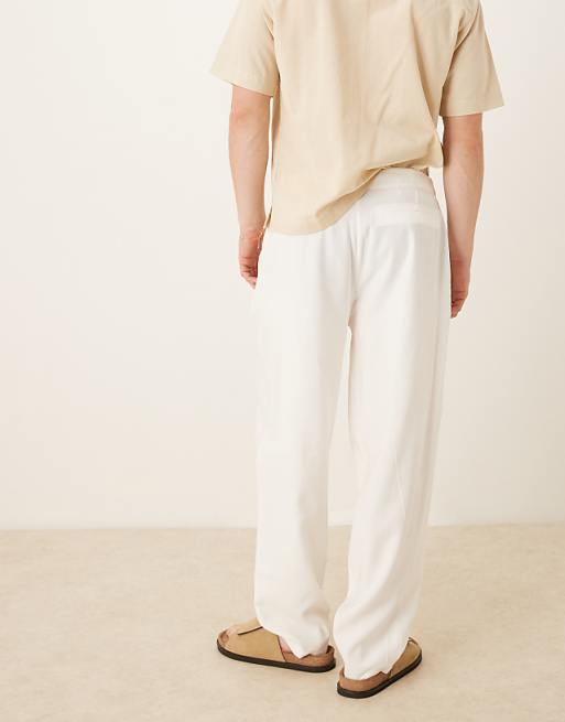 DESIGN Oversized Tapered Trouser With Waistband Detail In White