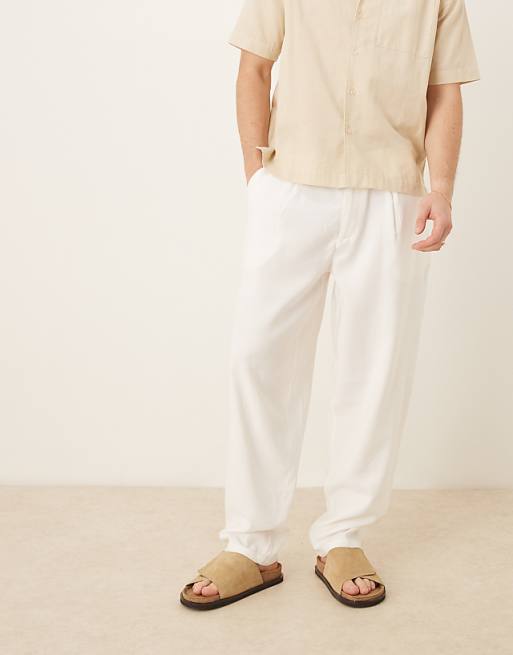 DESIGN Oversized Tapered Trouser With Waistband Detail In White