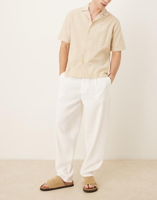 DESIGN oversized tapered trouser with waistband detail in white