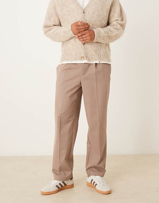 DESIGN oversized tapered trousers in brown
