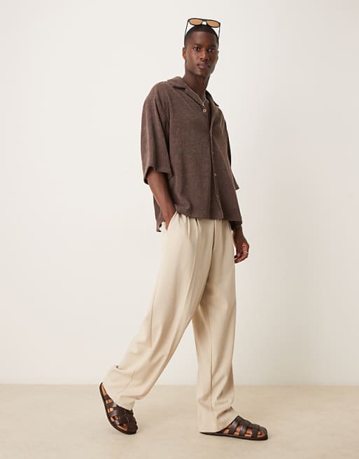 DESIGN Oversized Textured Shirt In Brown