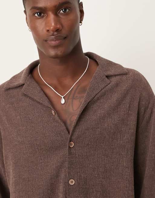 DESIGN Oversized Textured Shirt In Brown