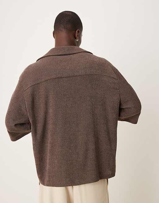 DESIGN Oversized Textured Shirt In Brown