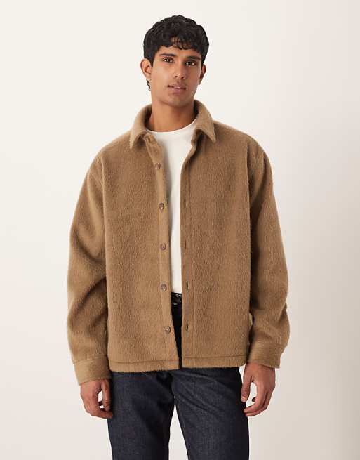 DESIGN oversized textured shirt in brown
