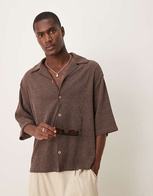 DESIGN oversized textured shirt in brown