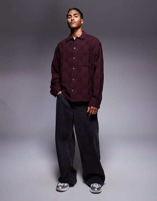 DESIGN Oversized Textured Shirt In Burgundy