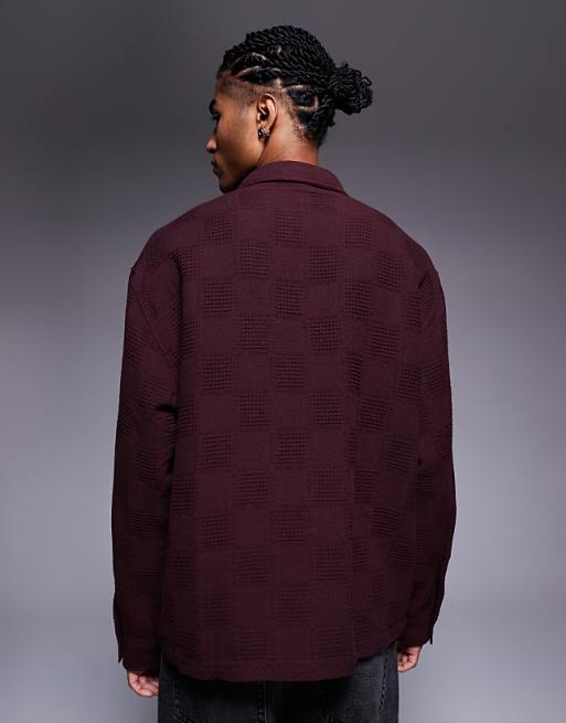 DESIGN Oversized Textured Shirt In Burgundy