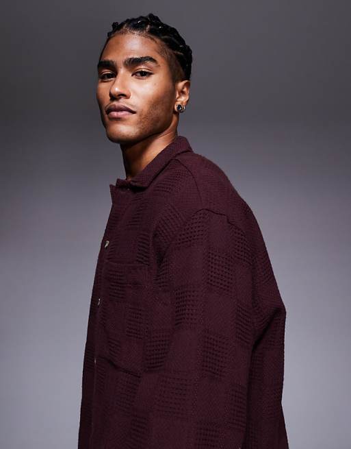 DESIGN Oversized Textured Shirt In Burgundy