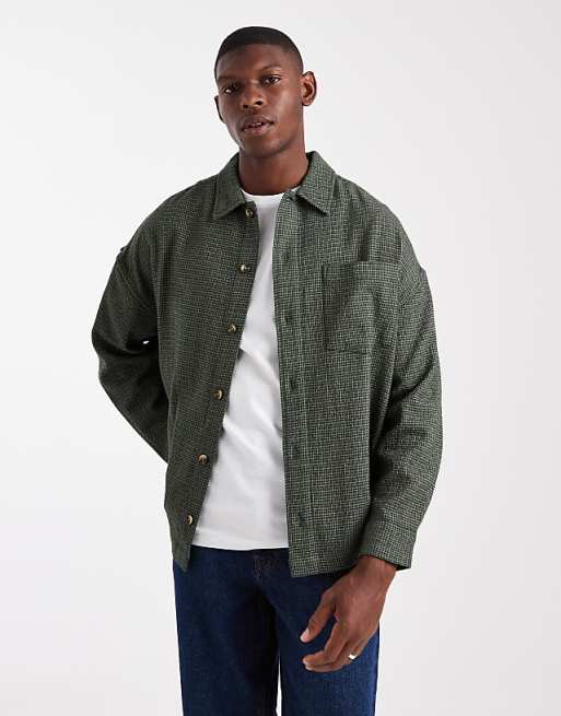 DESIGN Oversized Textured Shirt In Green