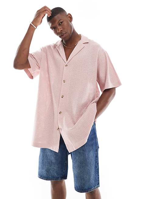 DESIGN Oversized Textured Shirt In Pink