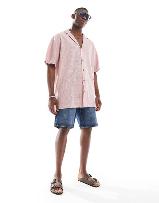DESIGN oversized textured shirt in pink