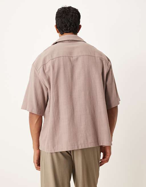 DESIGN Oversized Textured Shirt With Embroidery In Brown