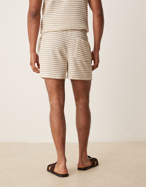 DESIGN Oversized Textured Stripe Shorts In Beige