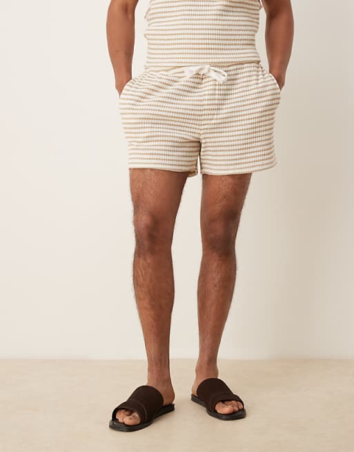 DESIGN Oversized Textured Stripe Shorts In Beige