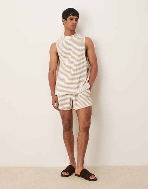 DESIGN oversized textured stripe shorts in beige