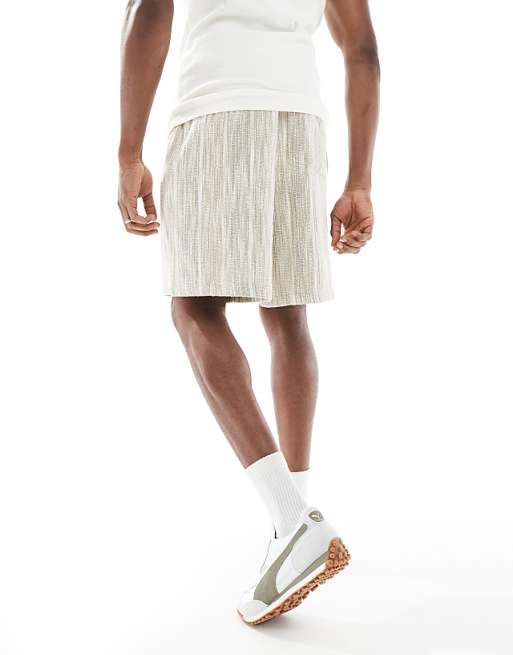 DESIGN Oversized Textured Stripe Shorts In Khaki