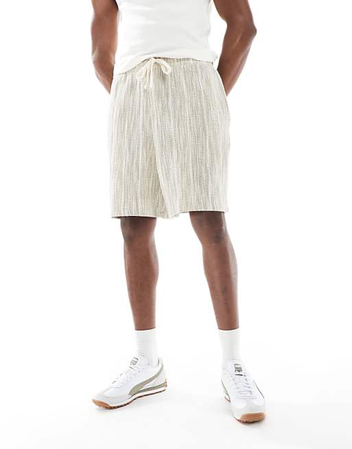 DESIGN Oversized Textured Stripe Shorts In Khaki