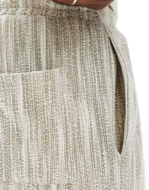 DESIGN Oversized Textured Stripe Shorts In Khaki