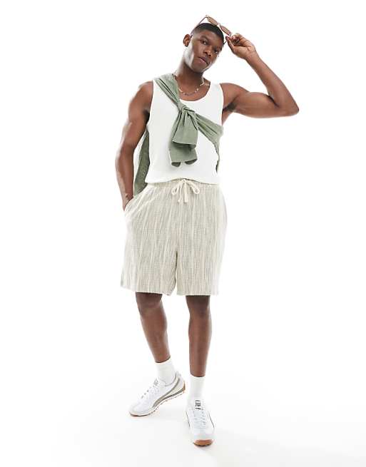 DESIGN oversized textured stripe shorts in khaki