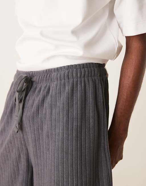 DESIGN Oversized Towelling Texture Short In Charcoal
