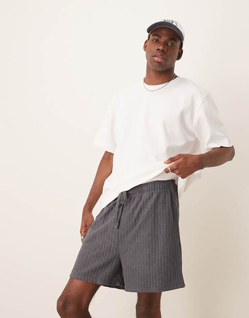 DESIGN oversized towelling texture short in charcoal