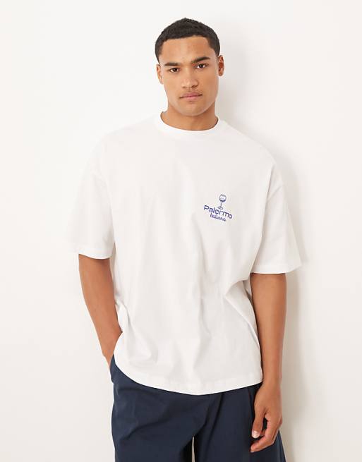 DESIGN oversized tshirt with chest print detail in white