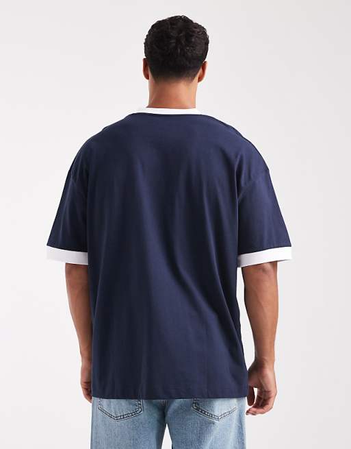 DESIGN Oversized V Neck T-shirt With Contrast Binding In Navy