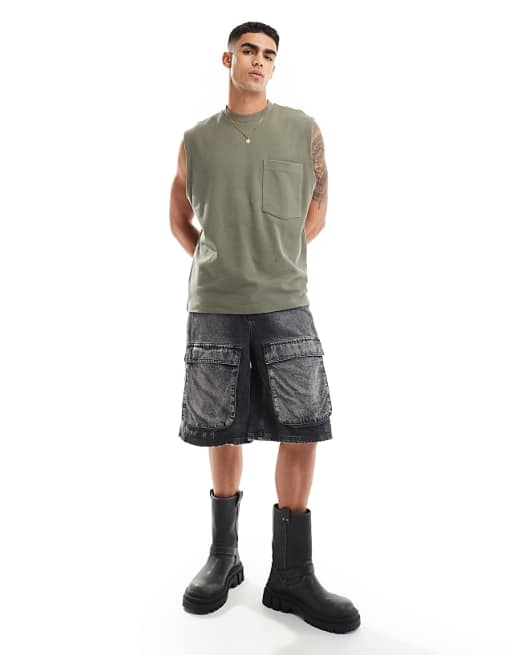 DESIGN Oversized Vest With Front Pocket In Khaki