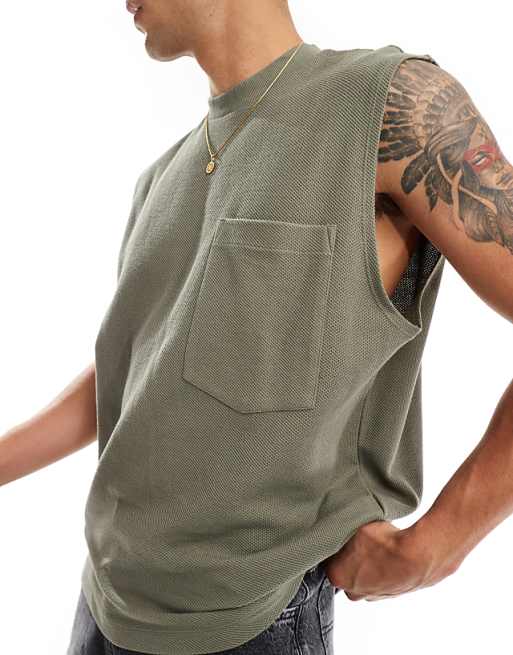 DESIGN Oversized Vest With Front Pocket In Khaki