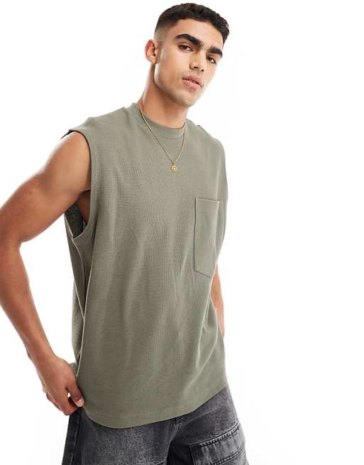 DESIGN oversized vest with front pocket in khaki