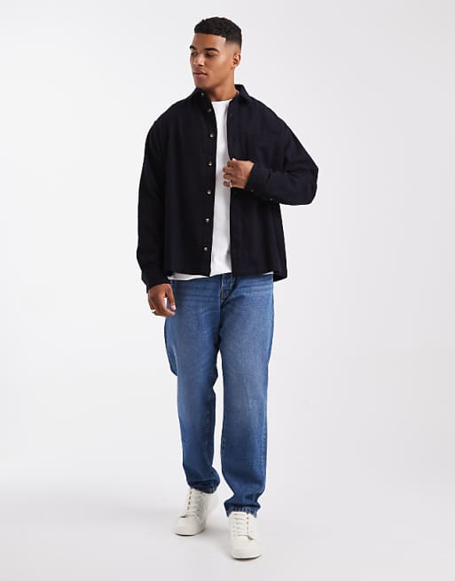 DESIGN Oversized Vintage Look Flannel Shirt In Navy