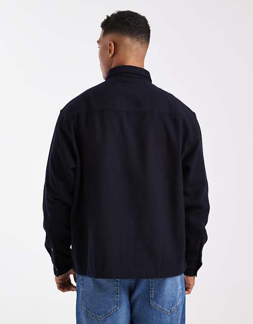 DESIGN Oversized Vintage Look Flannel Shirt In Navy