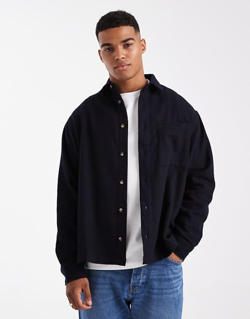 DESIGN Oversized Vintage Look Flannel Shirt In Navy