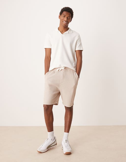 DESIGN oversized waffle textured short in beige