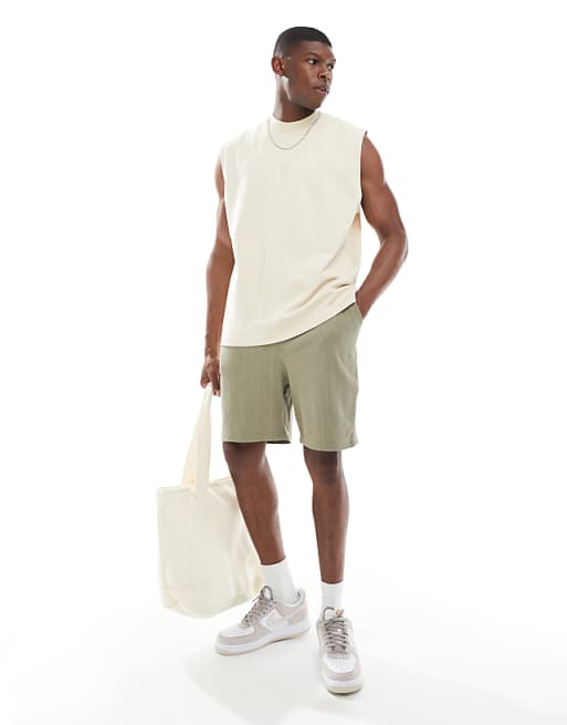 DESIGN oversized waffle textured short in brown