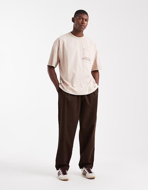 DESIGN Oversized Washed Pocket Tee With Embroidery Chest Graphic In Stone