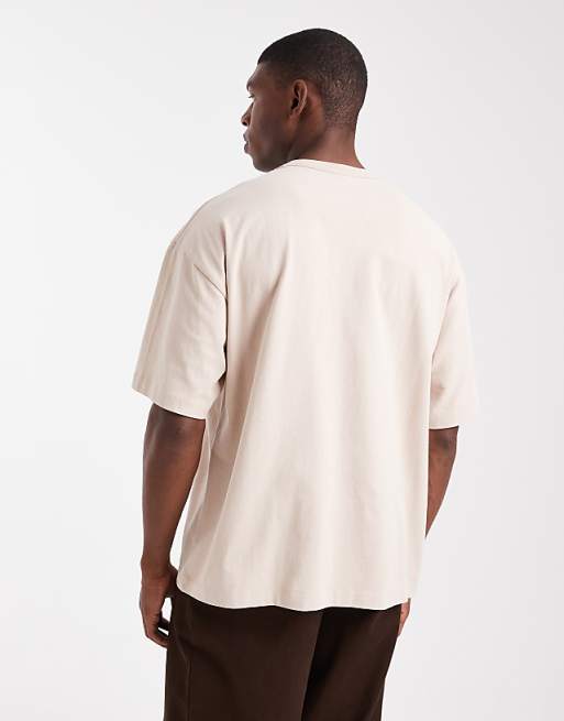 DESIGN Oversized Washed Pocket Tee With Embroidery Chest Graphic In Stone