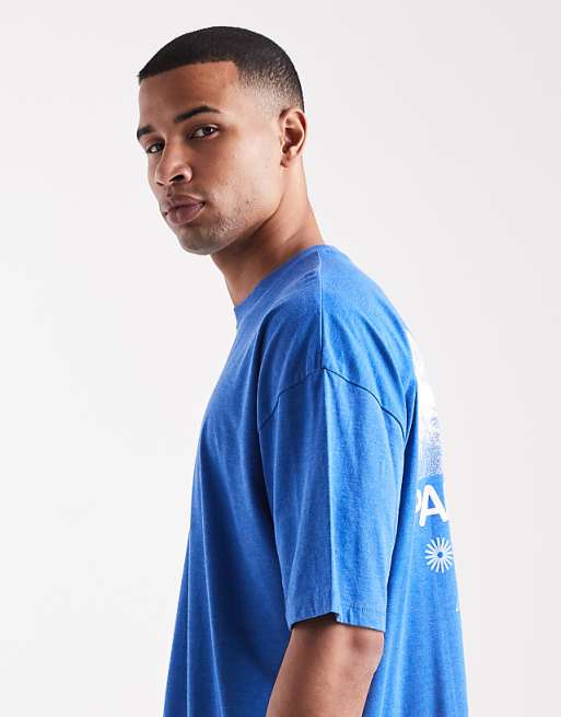 DESIGN Oversized Washed T-shirt With Scenic Graphic In Blue