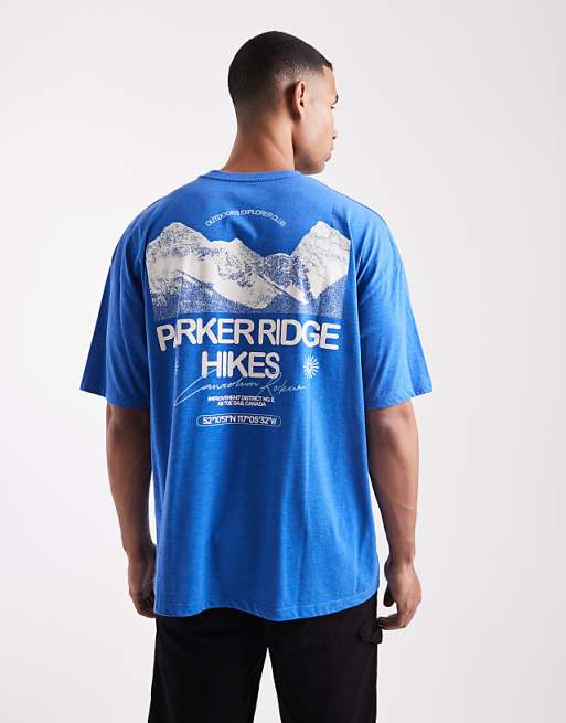 DESIGN oversized washed t-shirt with scenic graphic in blue