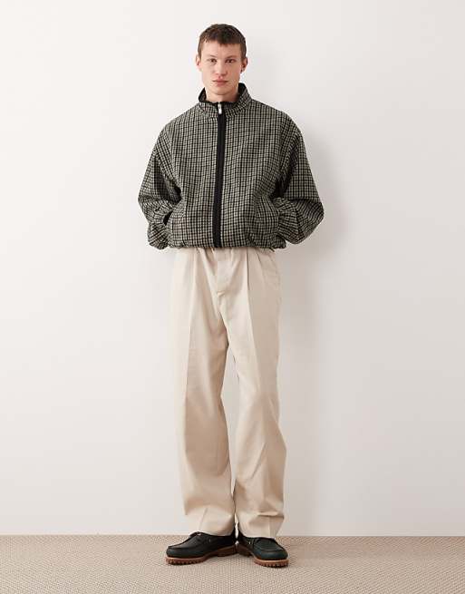 DESIGN Oversized Wool Look Track Jacket In Green Check