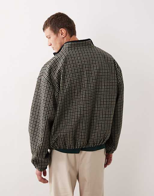 DESIGN Oversized Wool Look Track Jacket In Green Check