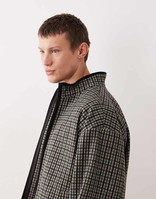 DESIGN Oversized Wool Look Track Jacket In Green Check
