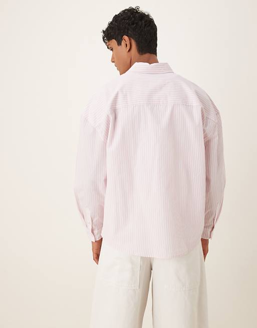 DESIGN Overszied Long Sleeve Shirt With Embrodery In Pink Stripe