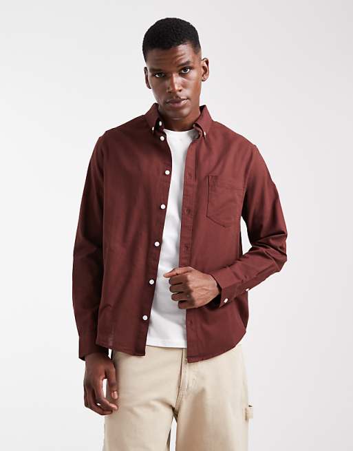 DESIGN oxford regular shirt in burgundy