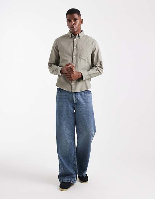 DESIGN Oxford Regular Shirt In Khaki