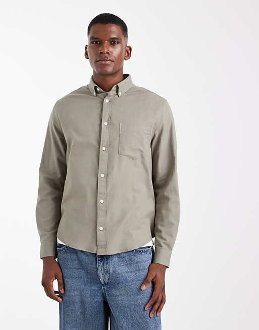DESIGN oxford regular shirt in khaki