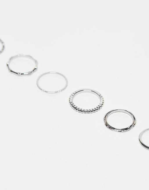 DESIGN Pack Of 12 Rings With Twist Details And Engraved Designs In Silver Tone