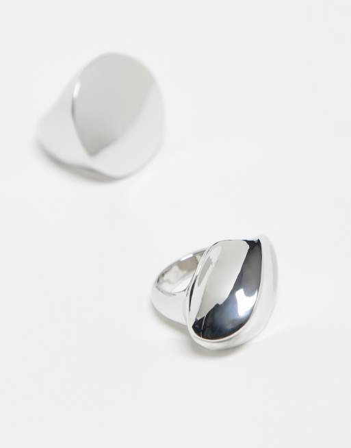 DESIGN Pack Of 2 Chunky Rings In Silver Tone