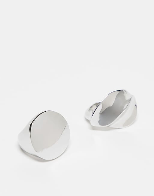 DESIGN pack of 2 chunky rings in silver tone