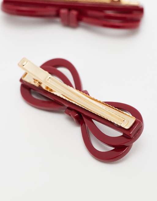 DESIGN Pack Of 2 Hair Bow Clips In Burgundy